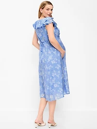 Maternity Ruffle-Sleeve Midi Dress