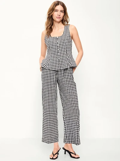 High-Waisted Linen-Blend Straight-Leg Pants