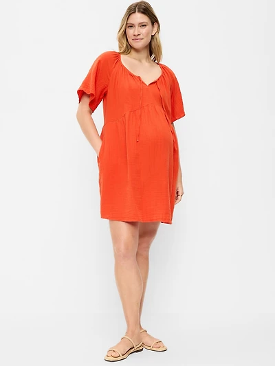 Maternity Flutter-Sleeve Mini Dress