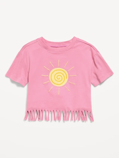 Short-Sleeve Graphic Fringed-Hem T-Shirt for Toddler Girls