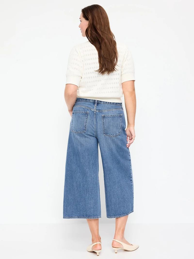 Mid-Rise Baggy Wide-Leg Culotte Jeans