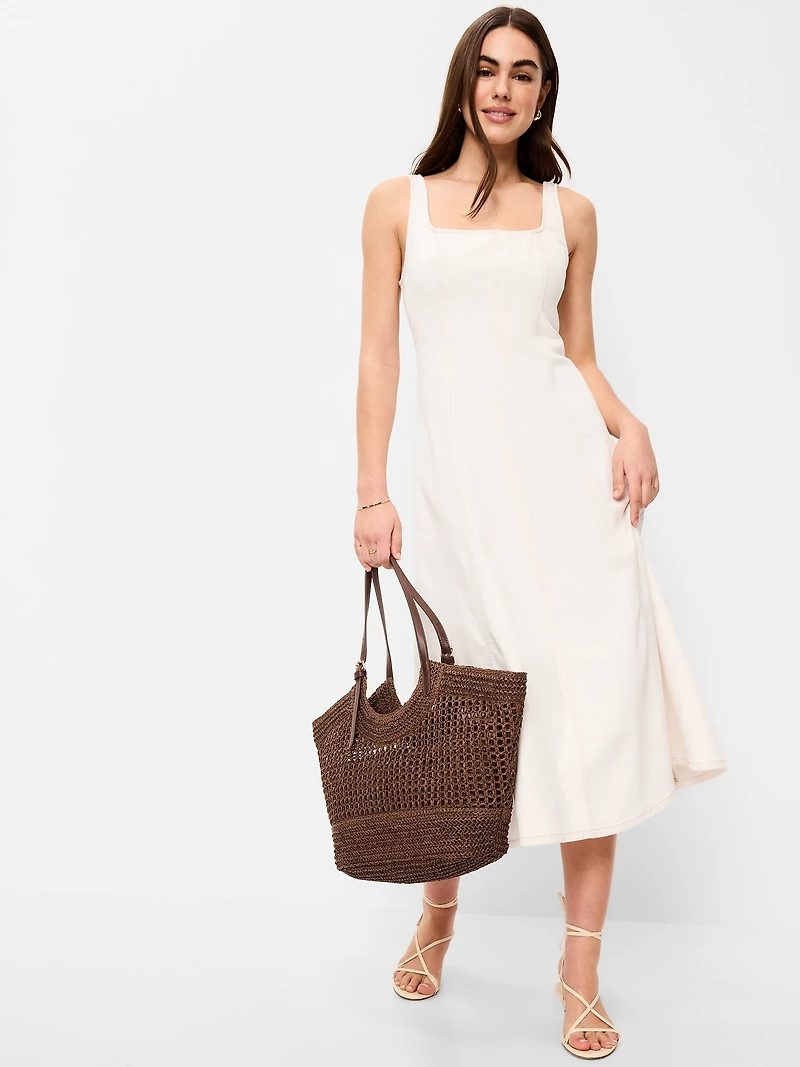 Fit & Flare Sleeveless Denim Midi Dress