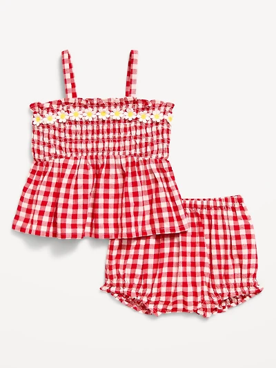 Sleeveless Smocked Peplum Top and Shorts Set for Baby