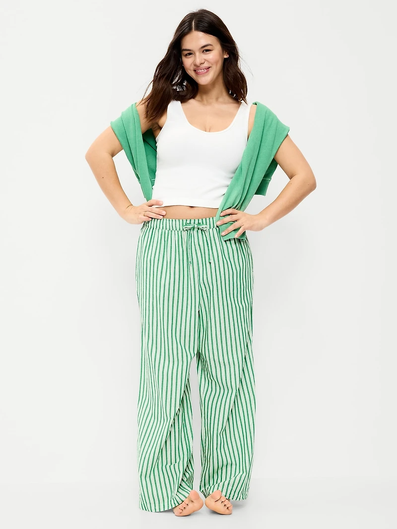 Poplin Wide-Leg Pajama Pants
