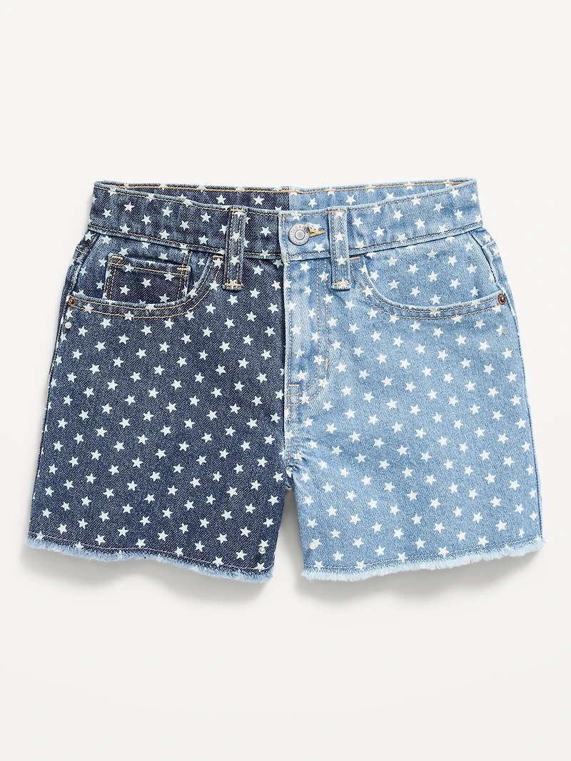 High-Waisted Two-Tone Frayed-Hem Jean Shorts for Girls