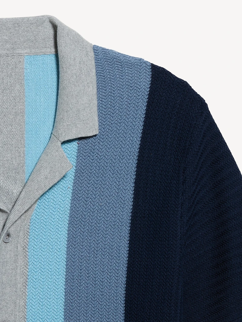 Short-Sleeve Striped Camp Sweater Shirt