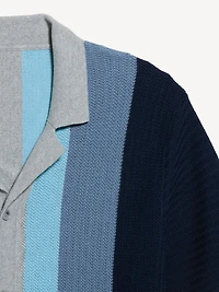 Short-Sleeve Striped Camp Sweater Shirt