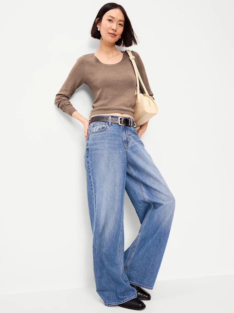 Fitted Scoop-Neck Cropped Jersey Sweater