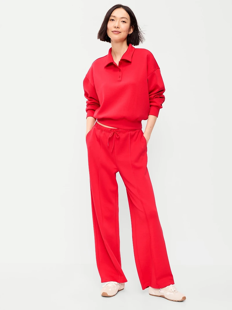 High-Waisted Dynamic Fleece Textured Wide-Leg Sweatpants