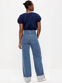 Curvy Extra High-Waisted Cuffed Wide-Leg Jeans