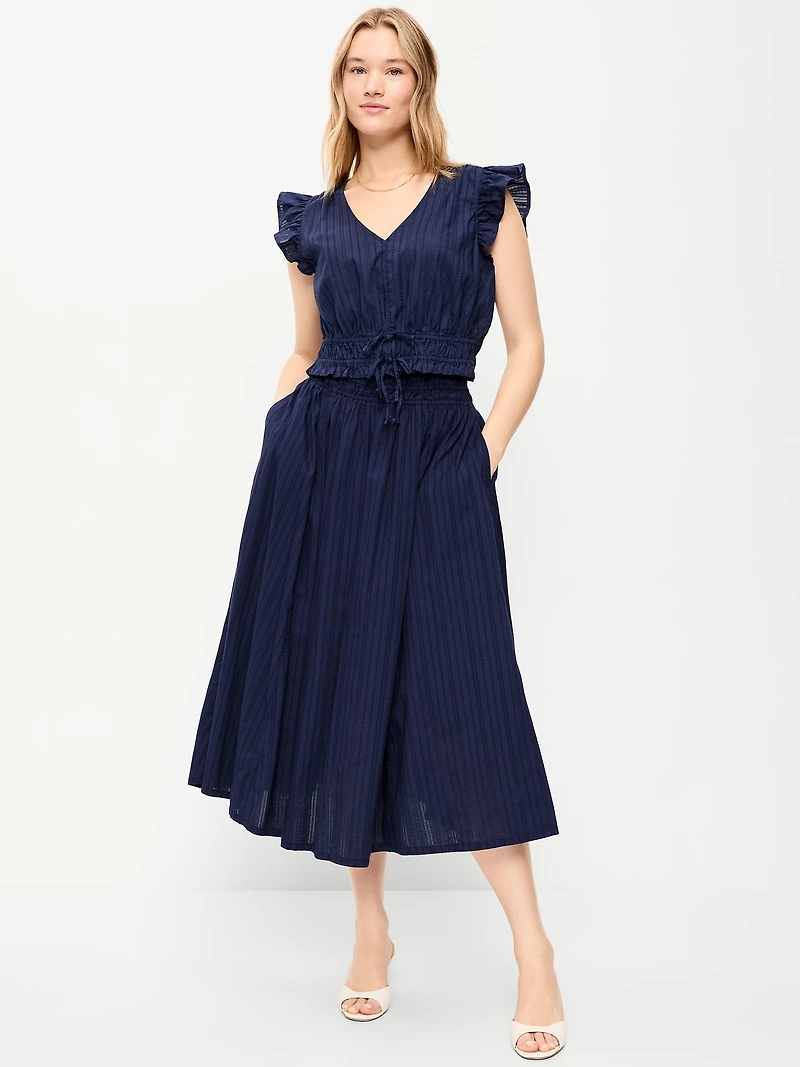 Smocked-Waist Midi Skirt