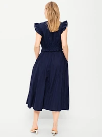 Smocked-Waist Midi Skirt