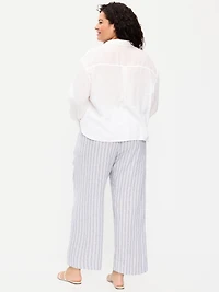 High-Waisted Linen-Blend Straight Ankle Pants
