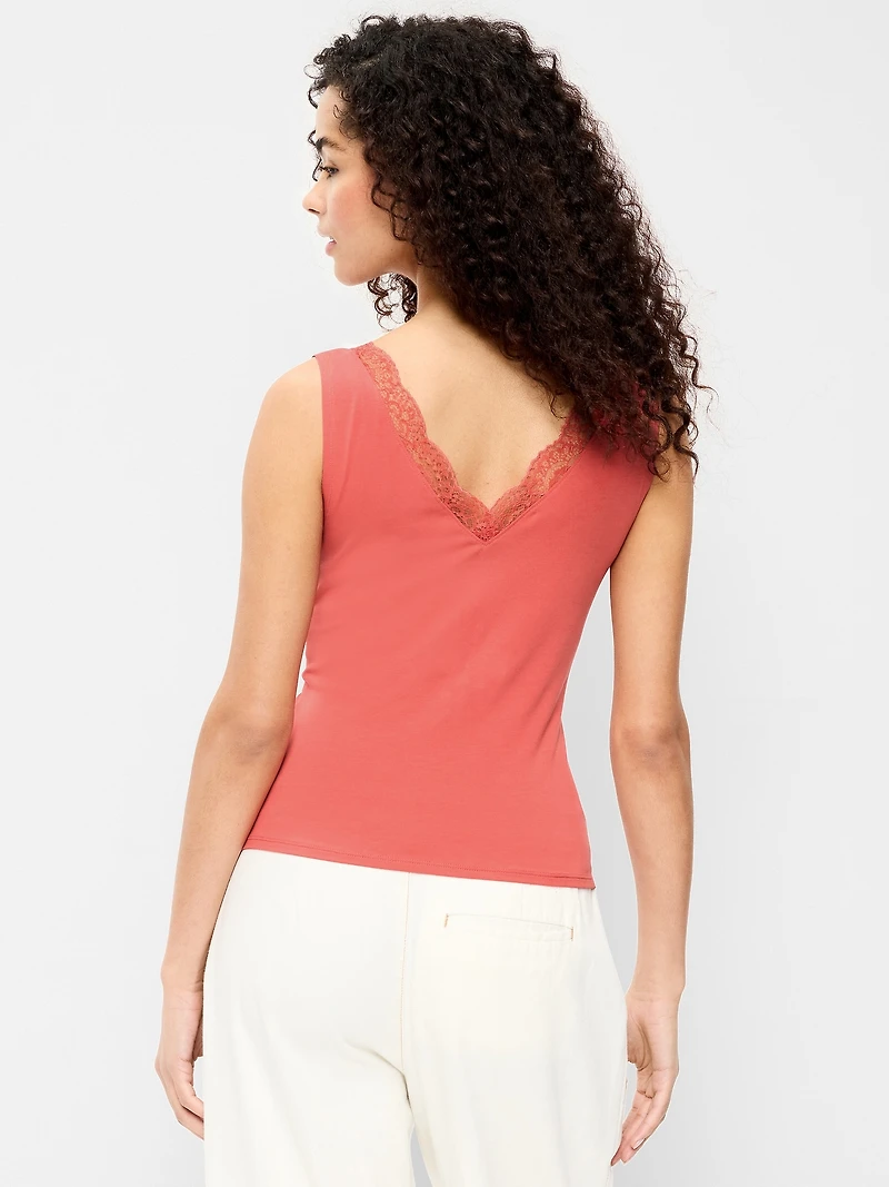 Sleeveless Lace-Trim V-Neck Top