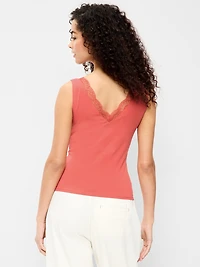 Sleeveless Lace-Trim V-Neck Top