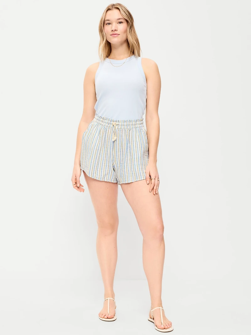 High-Waisted Crinkle Gauze Shorts