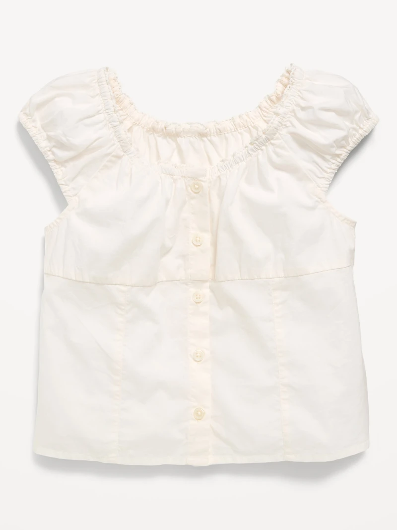 Fitted Button-Front Poplin Top for Girls
