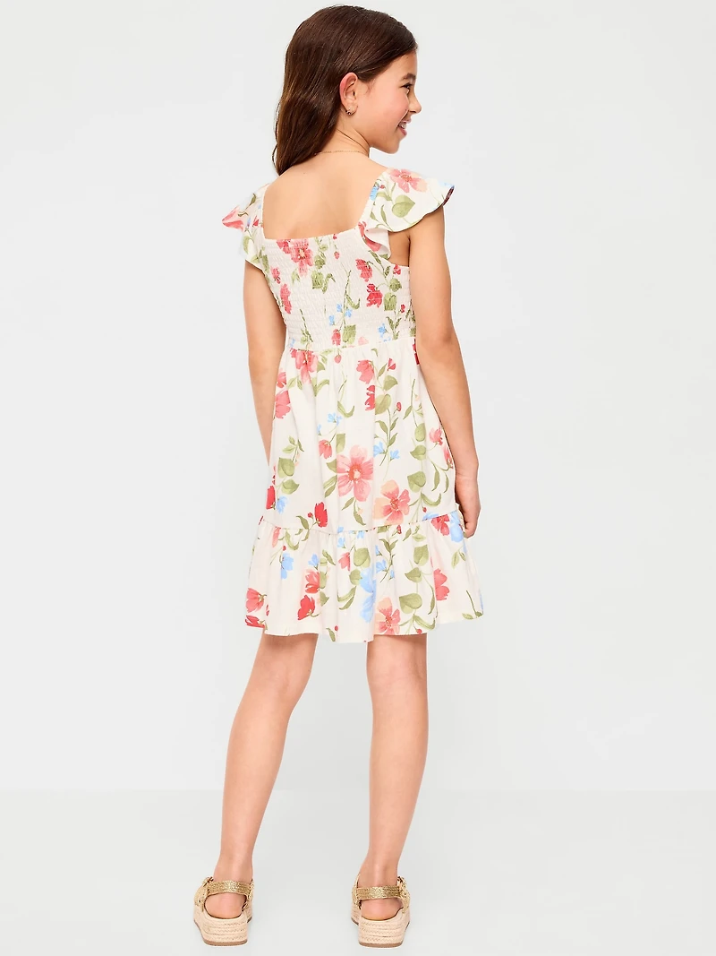 Printed Smocked Fit and Flare Dress for Girls