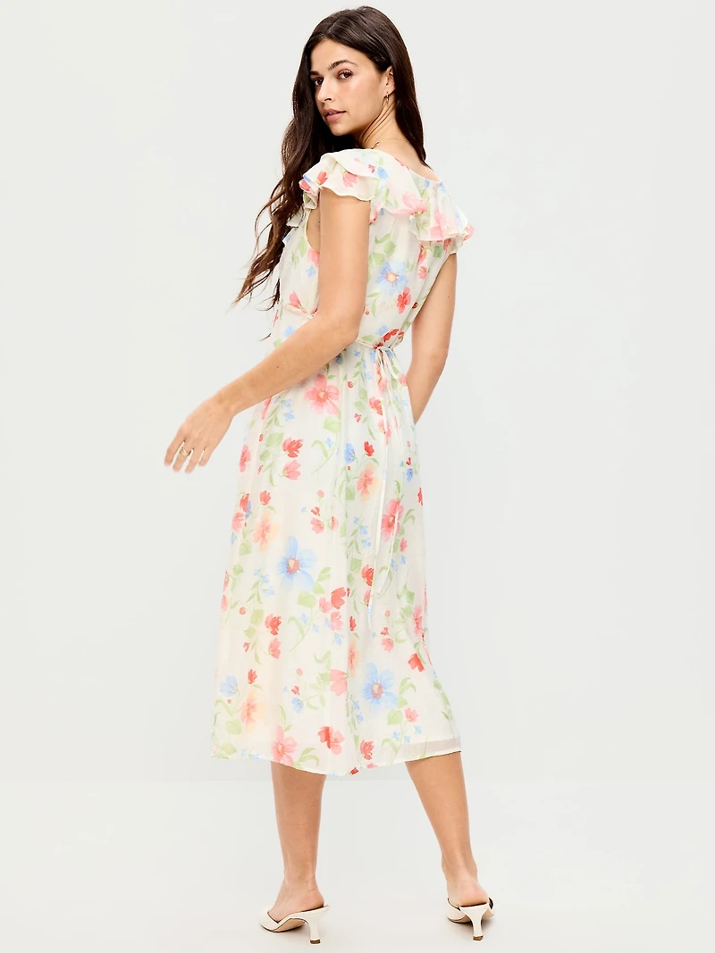 Ruffle-Sleeve Fit & Flare Midi Dress