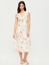 Ruffle-Sleeve Fit & Flare Midi Dress
