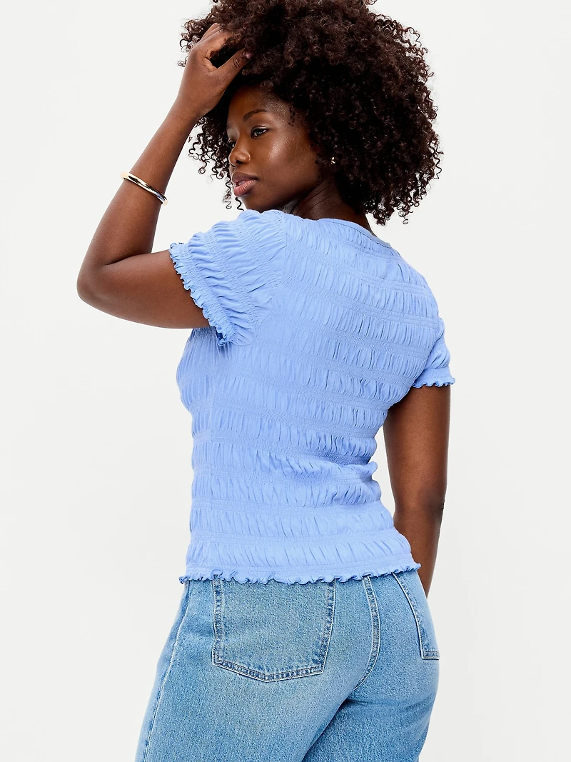 Slit-Neck Smocked Top