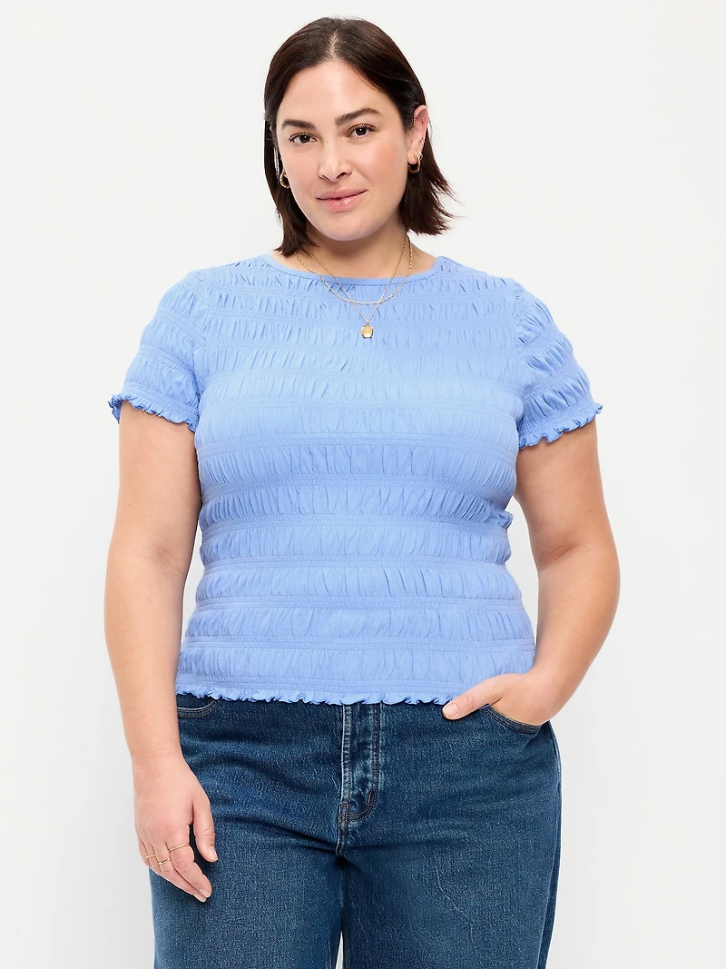 Slit-Neck Smocked Top