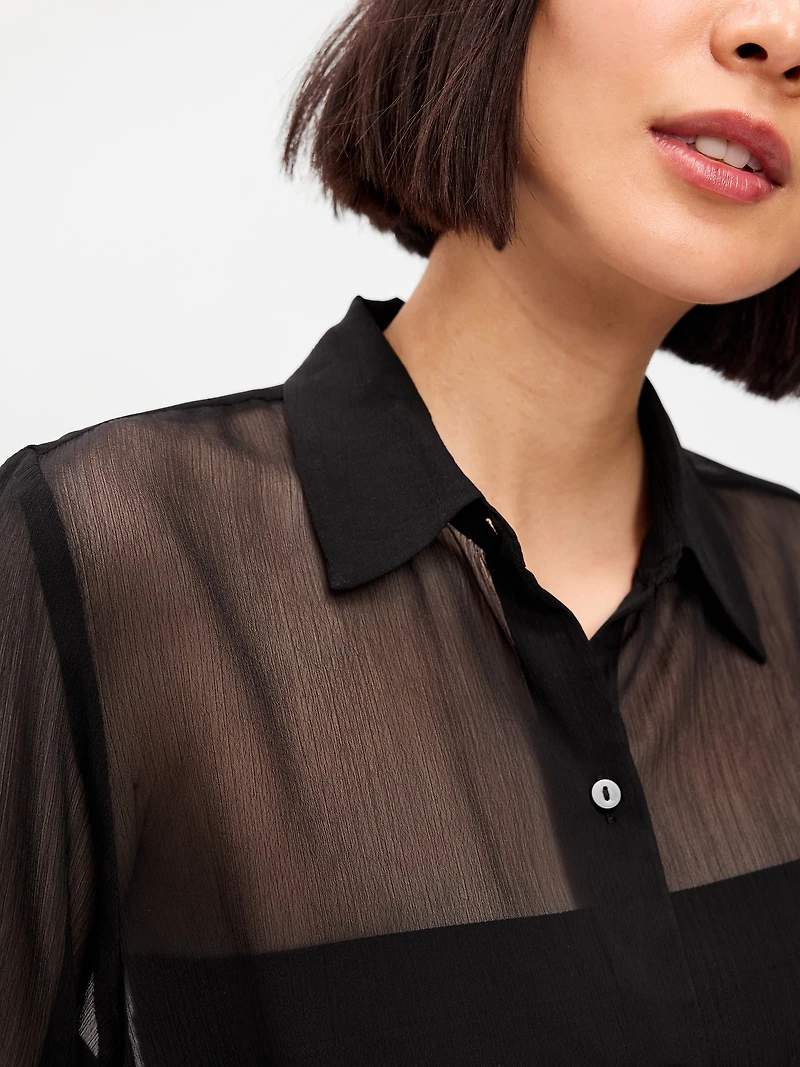 Chiffon Sheer Button-Down Shirt