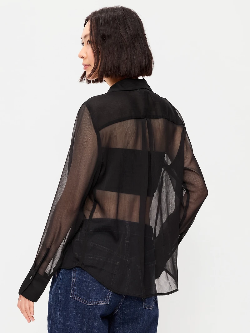 Chiffon Sheer Button-Down Shirt