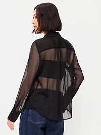 Chiffon Sheer Button-Down Shirt