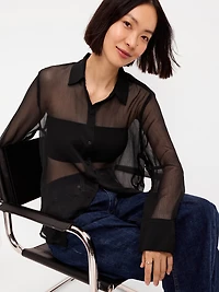 Chiffon Sheer Button-Down Shirt