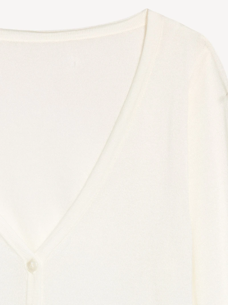 Merino Wool-Blend Sheer Cropped V-Neck Cardigan