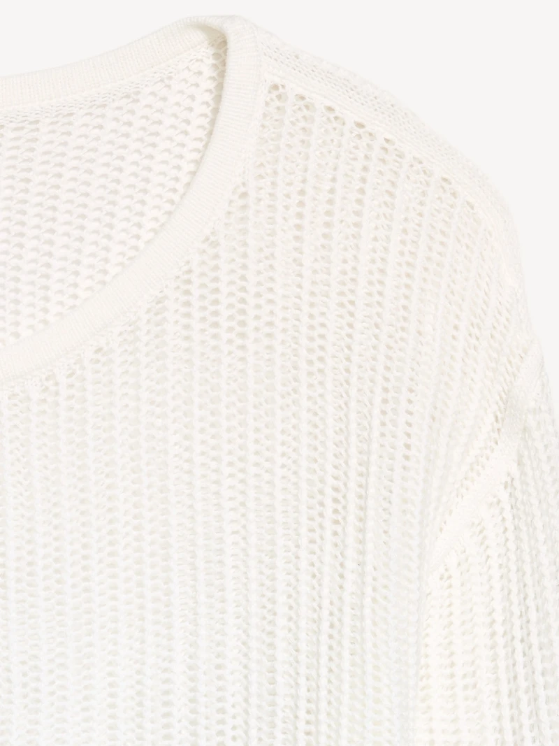 Seaside Cotton Open-Stitch Cropped Sweater