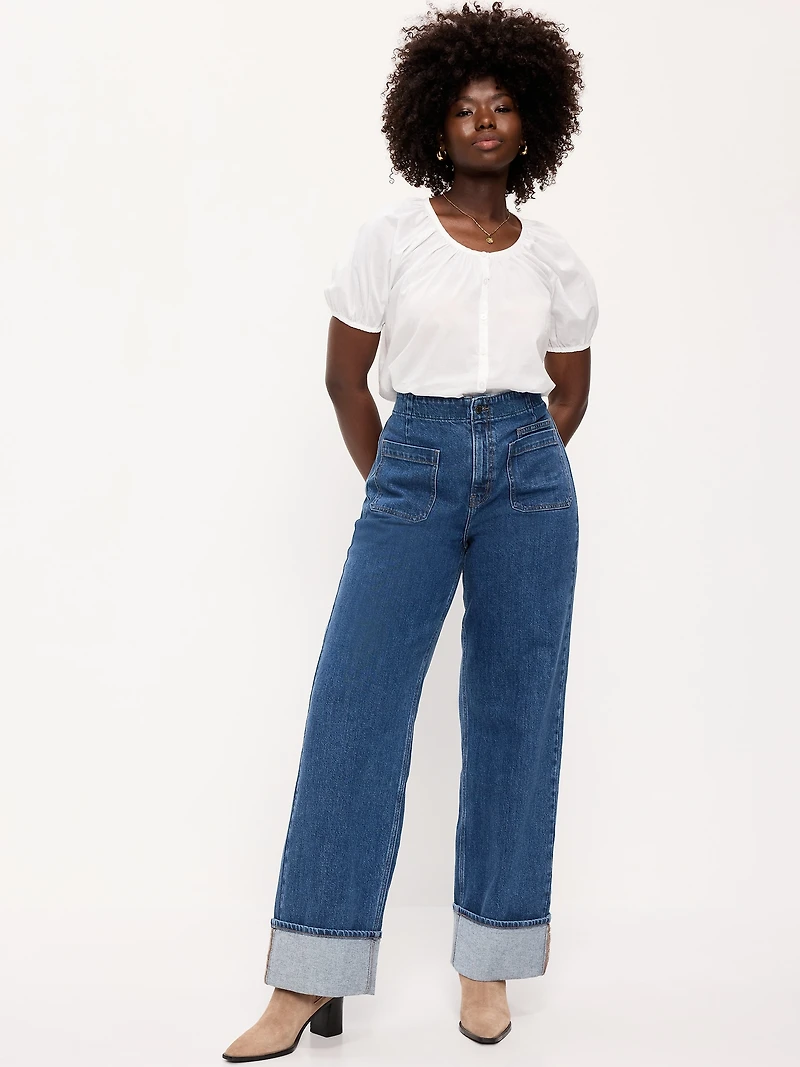 Curvy Extra High-Waisted Cuffed Wide-Leg Jeans