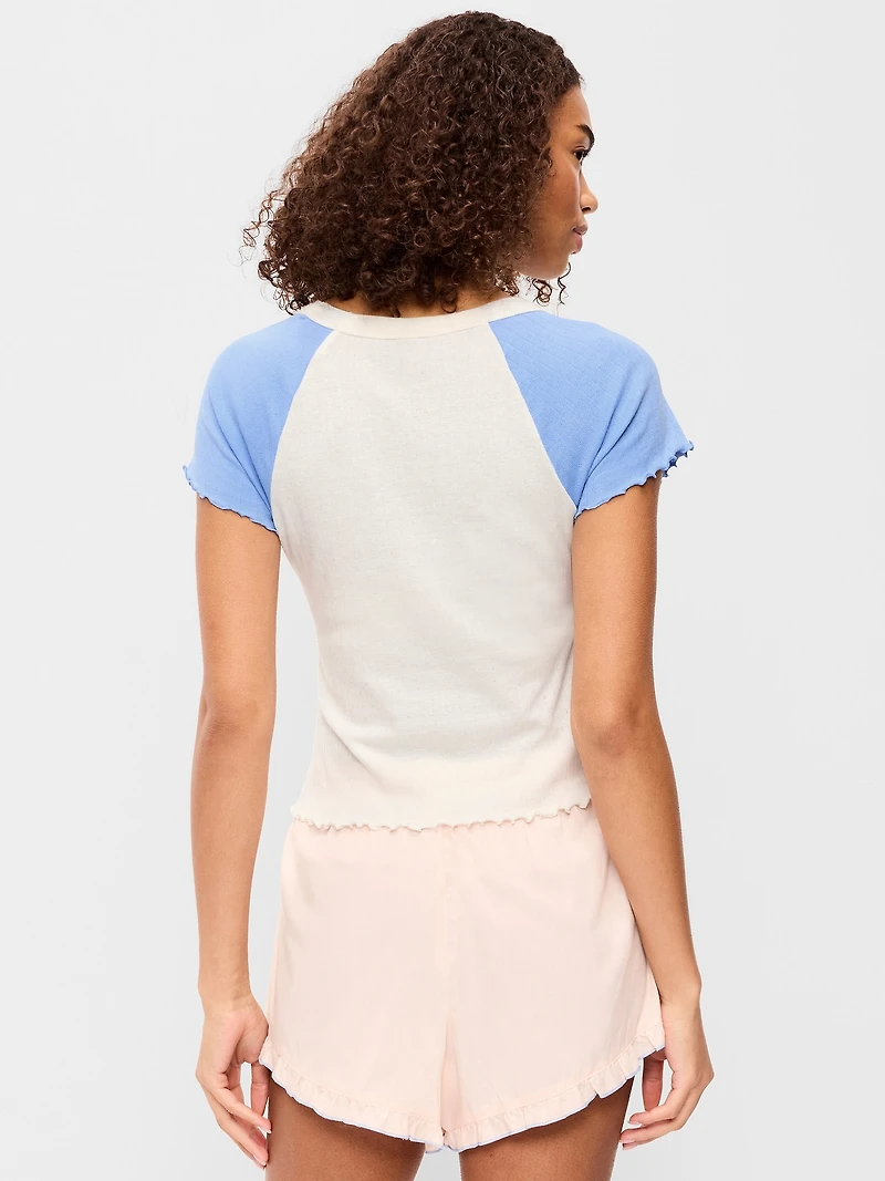 Short-Sleeve Pointelle Sleep Top