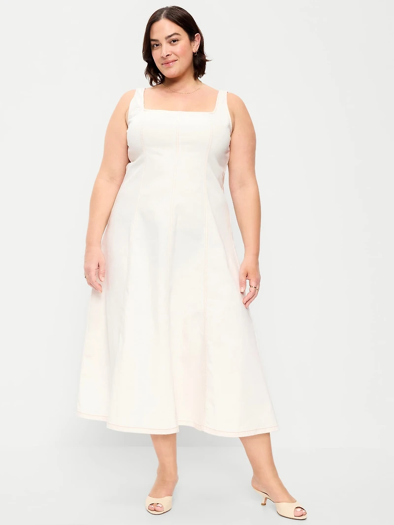 Fit & Flare Sleeveless Denim Midi Dress