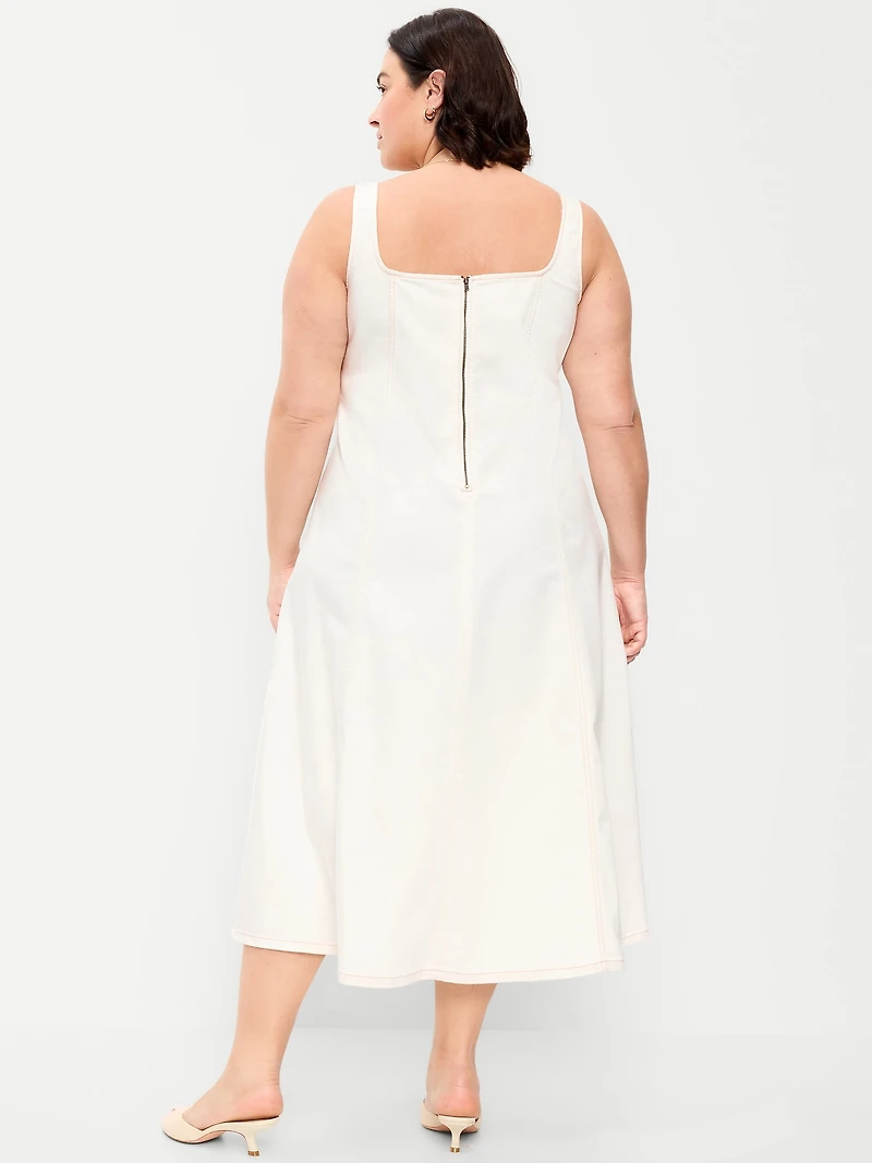 Fit & Flare Sleeveless Denim Midi Dress