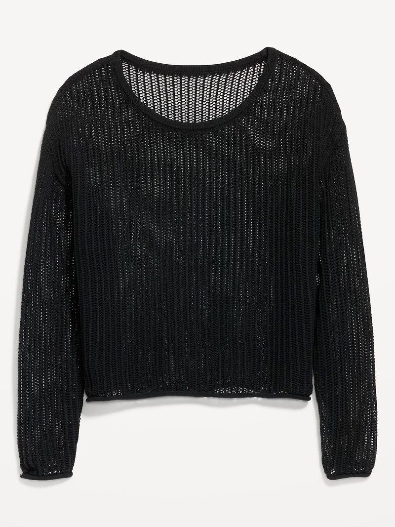 Open-Stitch Cropped Sweater
