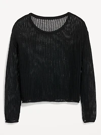 Open-Stitch Cropped Sweater