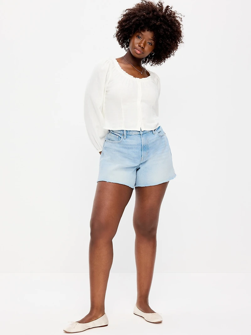 Curvy High-Waisted Baggy Jean Cut-Off Shorts - 5-inch inseam