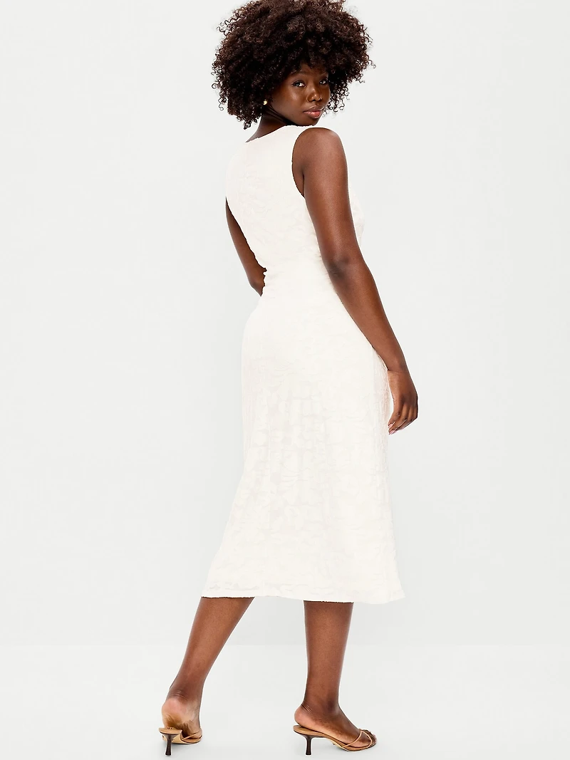 Side-Drape Jersey Jaquard Midi Dress