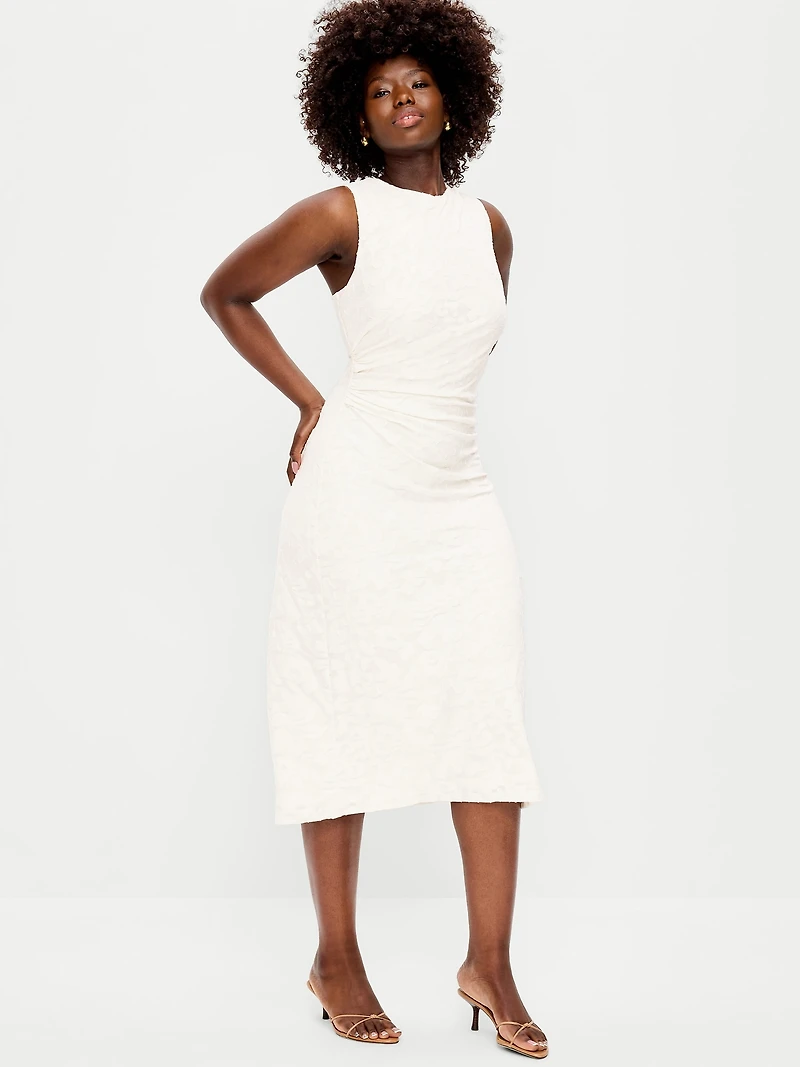 Side-Drape Jersey Jaquard Midi Dress