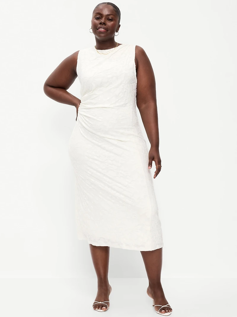 Side-Drape Jersey Jaquard Midi Dress