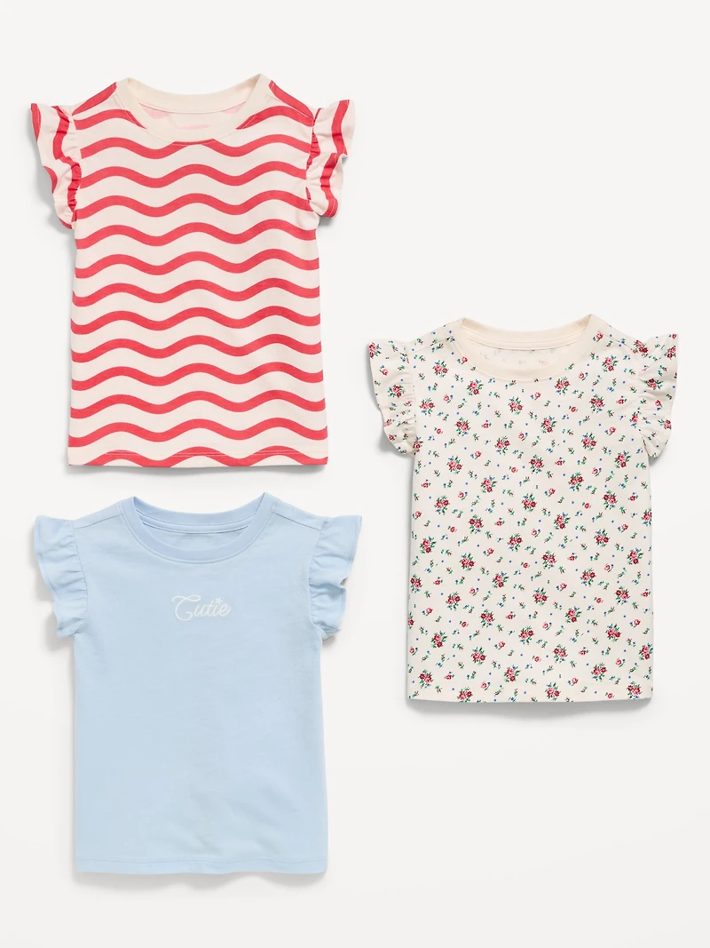 Short Ruffle-Sleeves T-Shirt 3-Pack for Toddler Girls