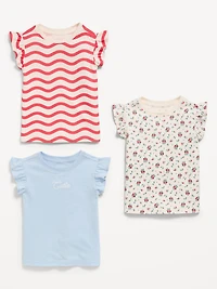 Short Ruffle-Sleeves T-Shirt 3-Pack for Toddler Girls