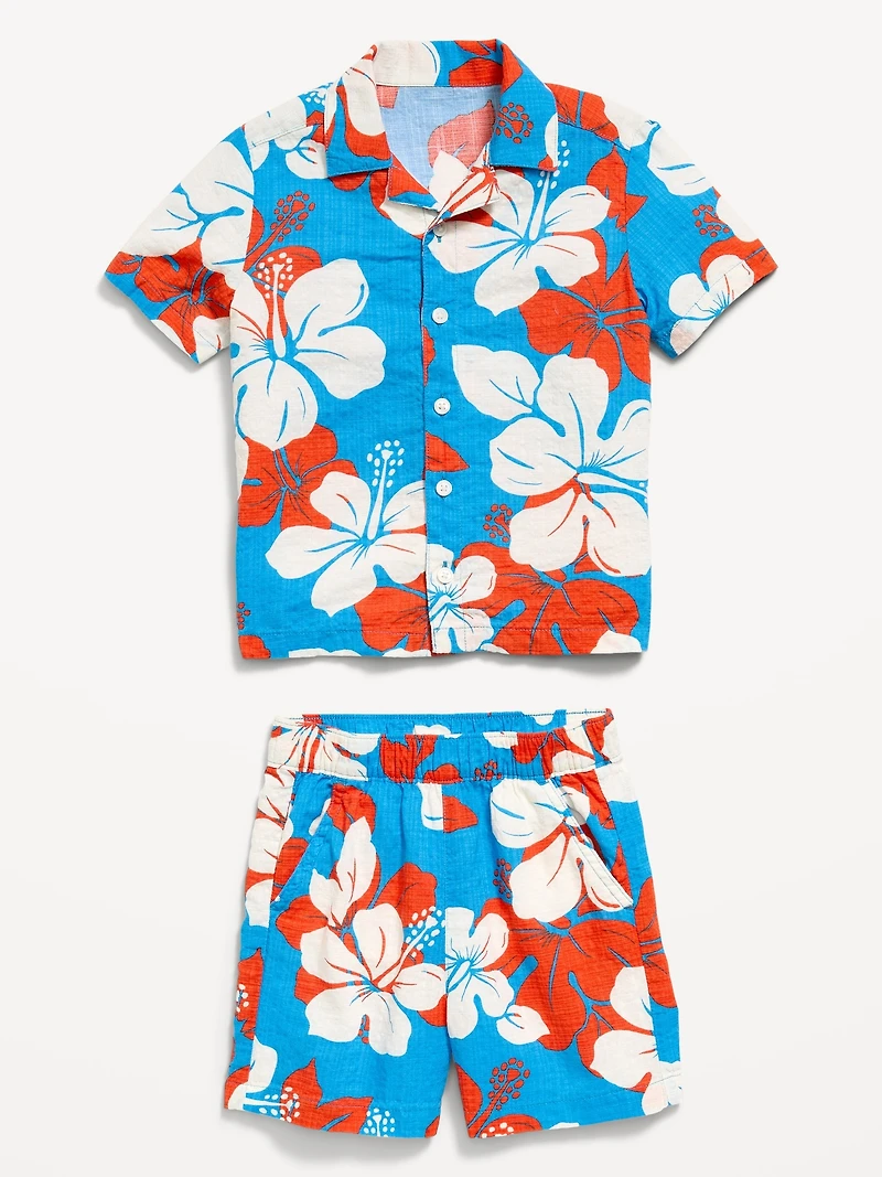 Printed Short-Sleeve Shirt and Shorts Set for Toddler Boys