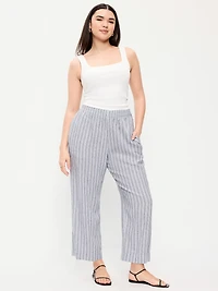High-Waisted Linen-Blend Straight Ankle Pants