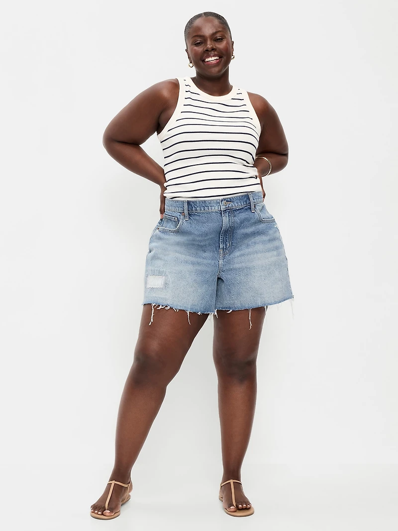 Curvy High-Waisted Baggy Jean Shorts -- 5-inch inseam