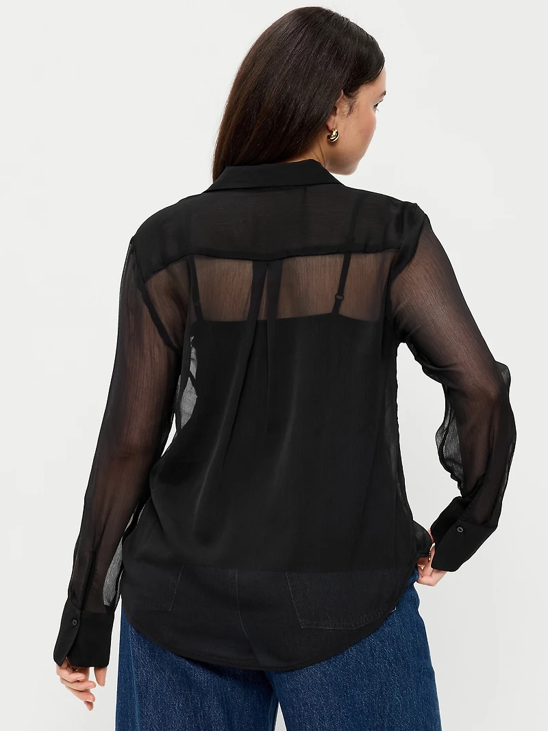 Chiffon Sheer Button-Down Shirt