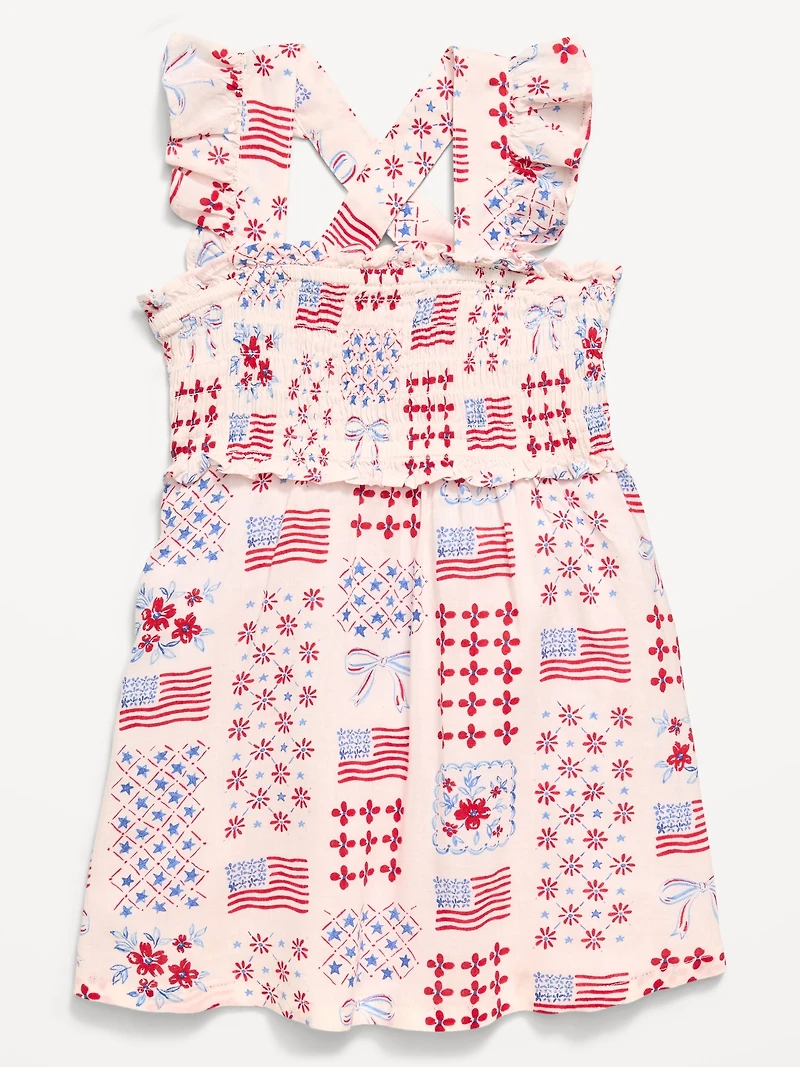 Printed Sleeveless Smocked Dress for Toddler Girls