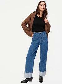 Fitted Scoop-Neck Cropped Jersey Sweater